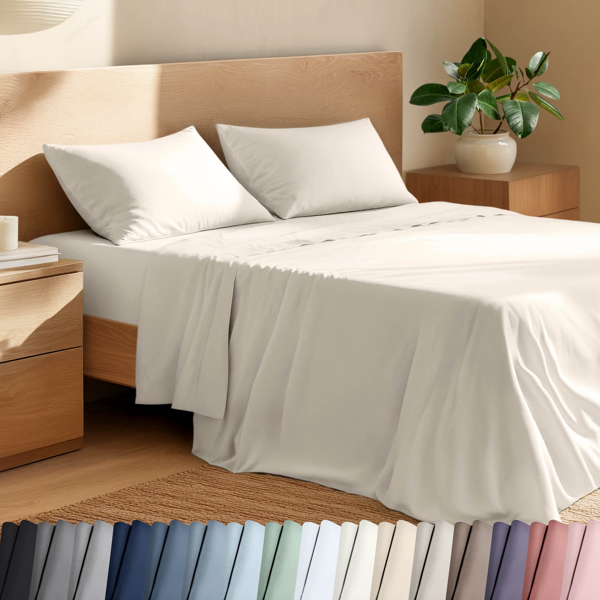 4 Piece 100% Organic Cotton Percale Cooling Sheet Set by Bare Home - Queen, French Beige
