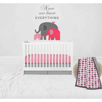 Bacati - Elephants Pink/Fuschia/Gray 3 pc Crib Bedding Set