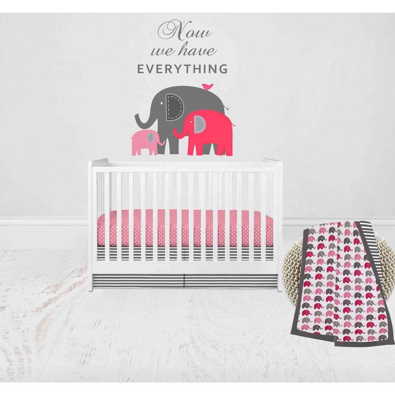 Bacati - Elephants Pink/Fuschia/Gray 3 pc Crib Bedding Set, 1 of 9