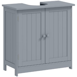HOMCOM Under Sink Bathroom Cabinet with 2 Doors and Shelf, Pedestal Sink Bathroom Vanity Furniture, Gray - 1 of 4