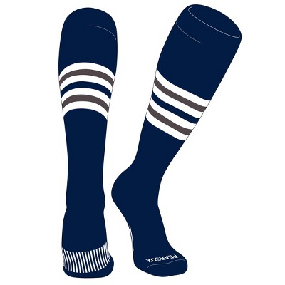 PEAR SOX Striped OTC Baseball, Softball, Football Socks (F) Navy, White, Graphite (M)