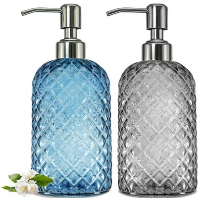 LunaLulinlk 2 Pack Bathroom Soap Dispenser, 13.5 OZ Glass Soap Dispenser with Stainless Pump