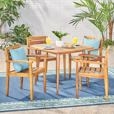 Solomon 5-Piece Teak Acacia Wood Outdoor Dining Set