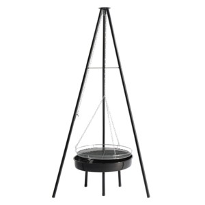 SEVOBAL Grill Cookware Campfire Tripod Adjustable Height with Fire Bowl, Heavy-Duty Steel for Camping, Backyard BBQs, Black, 18.11"*18.11"*59.45" - 1 of 4
