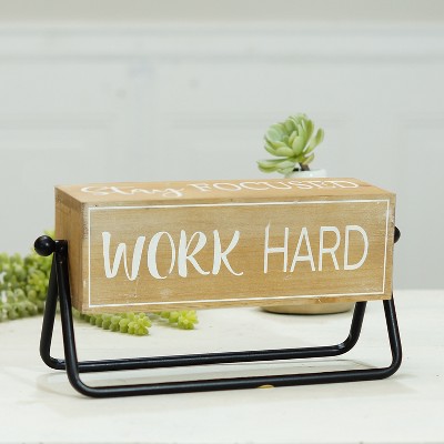 VIP Wood 11.5 in. Brown Stay Focused Work Hard Flip Sign