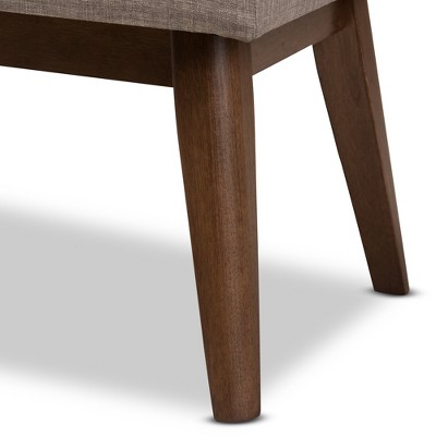 Elia Mid-Century Modern Light Grey Fabric Walnut Wood Bench