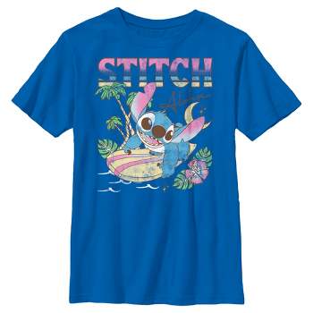 Girl's Lilo & Stitch Surfing Stitch T-shirt - Tahiti Blue - Small