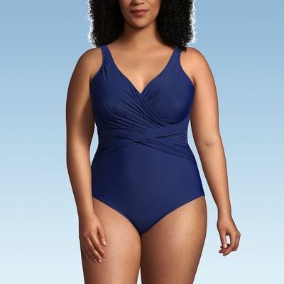 Lands' End Women's Slender Suit Wrap One Piece Swimsuit