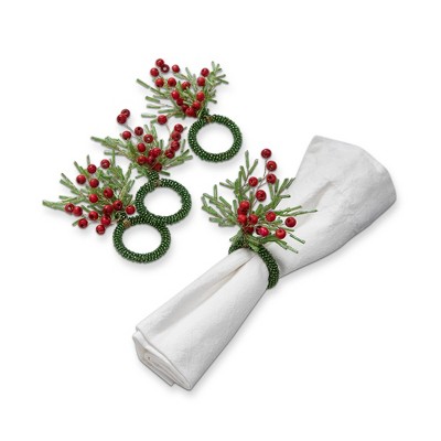TAG Sprig Napkin Ring Set of 4 Green Christmas Napkin Rings for Holiday Table Decor Spot Clean 0.815in L x 0.815in W x 10in H