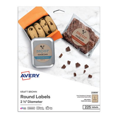 Avery Round Brown Kraft Print-to-the-Edge Labels, 2.5" dia, 225/PK