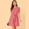 INSPIRE CHIC Women's Short Sleeve Retro Waist Belt Check Button Up A-Line Plaid Shirt Dress - 2 of 4