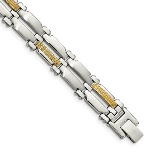 Black Bow Jewelry 10mm Stainless Steel & 14K Yellow Gold Accent Link Bracelet, 8.5 Inch - 1 of 4