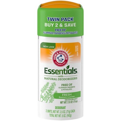 Arm & Hammer Essentials Solid Deodorant Fresh Wide Stick Twin Pack - 2.5oz/2pk