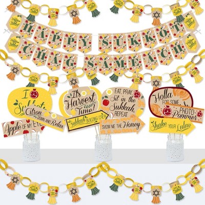 Big Dot of Happiness Sukkot - Banner and Photo Booth Decorations - Sukkah Supplies Kit - Doterrific Bundle