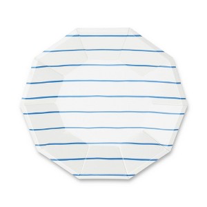 Daydream Society - Cobalt Frenchie Striped Large Plates - Pack of 8 Paper Plates - 1 of 2