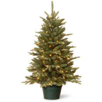 3ft National Christmas Tree Company Pre-Lit Everyday Collections Small Artificial Christmas Tree in Green Pot with 100 Clear Lights