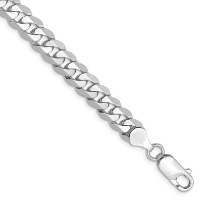 Black Bow Jewelry Men's 7.25mm 14k White Gold Solid Beveled Curb Chain Bracelet