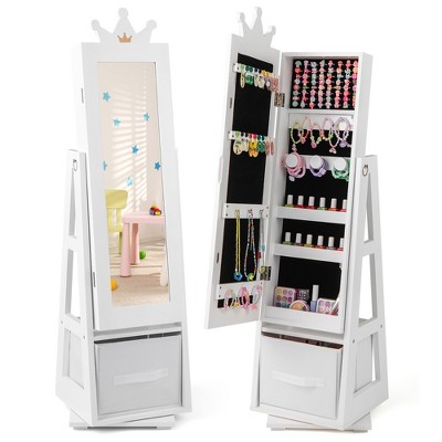 Tangkula Kids Jewelry Cabinet with Full-Length Mirror Drawer 2 Adjustable Tilt Angles