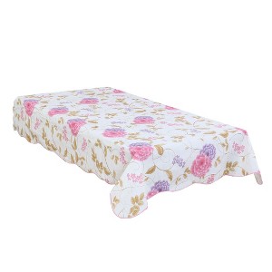 PiccoCasa Square Vinyl Water Oil Resistant Pink Purple Flower Printed Tablecloths 60" x 60" 1 Pc - 1 of 3