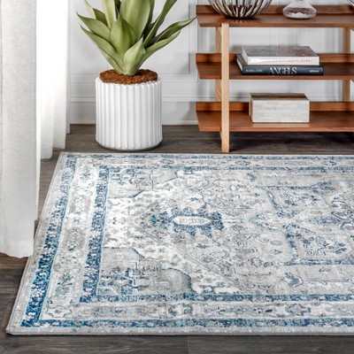 Gray and Blue Vintage Medallion Area Rug