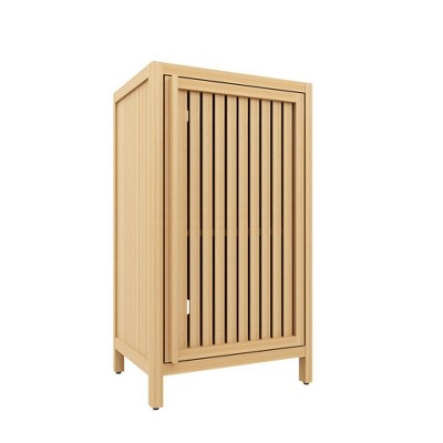 Resenkos Bathroom Bamboo Storage Cabinet, Freestanding Floor Cabinet with Door and Shelf for Bathroom, Living Room Brown