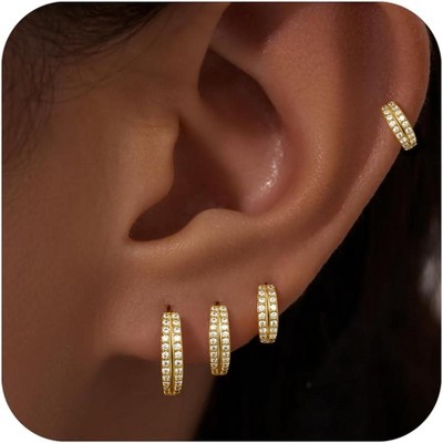 Small Gold Huggie Hoop Earrings Set for Women Men Hypoallergenic 14K Plated Stack Cartilage Earrings, Multiple Piercing