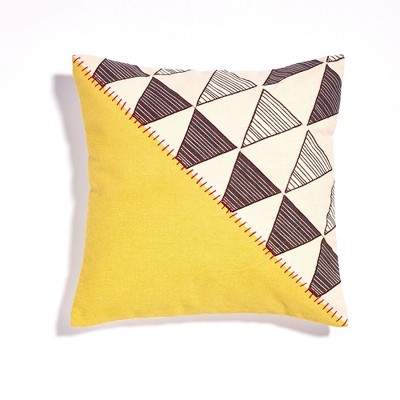 18"x18" Triangle Print with Embroidery Throw Pillow Yellow - Sure Fit