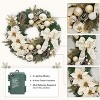 Coucheta 24 Inch Pre-Lit Christmas Wreath - Battery Operated Lighted Xmas Door Wreath with Ball Ornaments for Fireplace Decor, White - 3 of 4