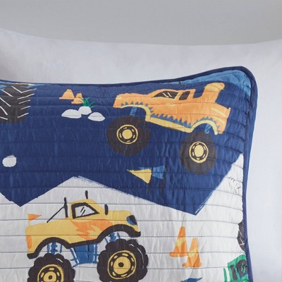 Blue Monster Truck Microfiber Reversible Twin Quilt Set