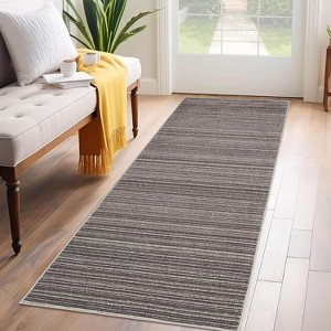 Modern Striped Rug  Soft Low Pile Area Rug for Living Room Bedroom Neutral Carpet with Non Slip Backing Contemporary Floor Rug for Home Decor - 1 of 4