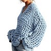 Womens V Neck Knit Long Sleeve Hollow Cover Up Beach Shirt - 2 of 4