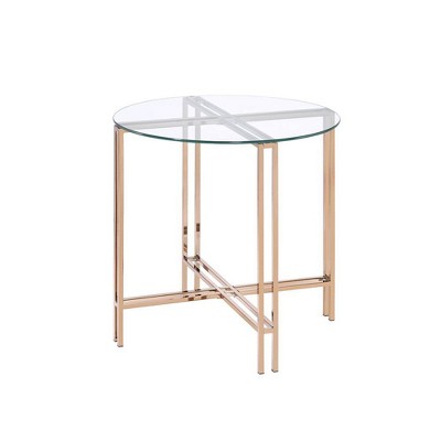 23" Round Glass Top Champagne Metal Accent Table