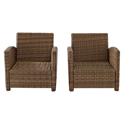 Bradenton Weathered Brown Outdoor Wicker Armchair Set with Sand Cushions