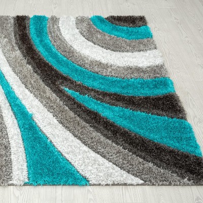 Turquoise and Gray Geometric Shag 5' x 7' Area Rug