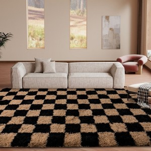 LOVEVOOK 5x7ft Checkered Area Rugs for Living Room, Bedroom, Soft Shaggy Black and Brown Rugs Kids Room, Non-Slip Fuzzy Carpet Indoor - 1 of 4