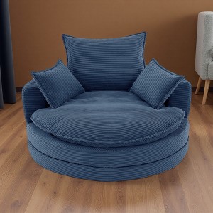 57.5" Corduroy Oversized Swivel Round Chair with Dual-Layer Cushion and 3 Pillows - 1 of 4