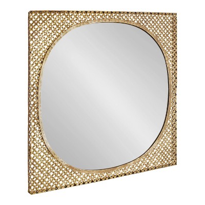 28" x 28" Salazaar Woven Metal Framed Decorative Wall Mirror Gold - Kate & Laurel All Things Decor