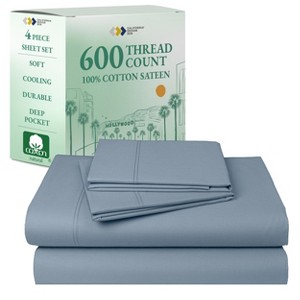 5-Star Luxury Sheet Set - 600 Thread Count 100% Cotton Sateen - Soft & Crisp Bed Sheets with Deep Pockets by California Design Den - 1 of 4