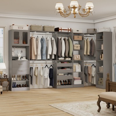 Aheaplus 100" × 100" Closet System wth Door and Wooden Drawers(Adjustable Width)