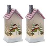 LED House with Snowman – Set of 2 – 9"H Glass Christmas Decor, Battery Operated By Melrose - 2 of 3
