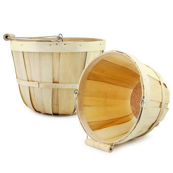 Cornucopia Brands Round Wood Baskets; Wooden Fruit Buckets w/ Handle for Farmers Market, Easter, Hostess Gift