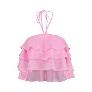 Women's Tiered Ruffle Cropped Halter Top - Begonia Pink, Large - 1 of 4
