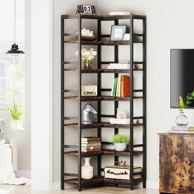 Hommoo 78.7”Tall 7 Tier Industrial Corner Bookshelf Brown