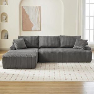 Luxury Modern Corduroy L-Shaped Couch with Chaise, 106" Cloud Modular Sectional Sofa, Throw Pillows & Back Cushions, Upholstered Sleeper Sofa Bed - 1 of 4