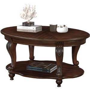 42inoval wood coffee table for Living Room, 2-Tier Solid Wood Cocktail Table with Open Storage Shelf, Easy Assembly, Cherry - 1 of 1