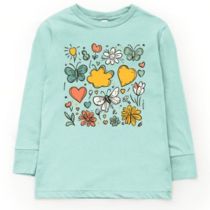 The Juniper Shop Flowers and Butterflies Youth Long Sleeve Tee - L - Seafoam - 1 of 4