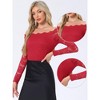 Allegra K Women's Off Shoulder Floral Lace Sheer Long Sleeves Lined Casual Blouse - 2 of 4