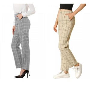 INSPIRE CHIC Women's Christmas Plaid Elastic Waist Casual Work Office Long Pants 2 Packs - 1 of 4
