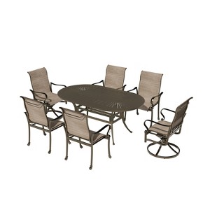 Mondawe 7 Pieces Cast Aluminum Outdoor Patio Dining Set with 2 Swivel Chair and 4 Armchairs and 1 Oval Table - 1 of 4