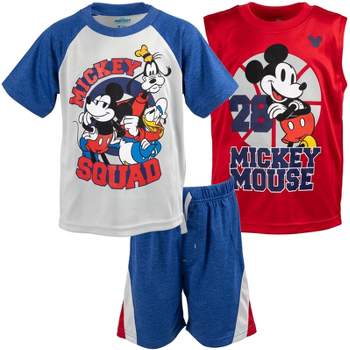 Disney Lion King Toy Story Mickey Mouse Cars T-Shirt Tank Top and French Terry Shorts 3 Piece Outfit Set Toddler